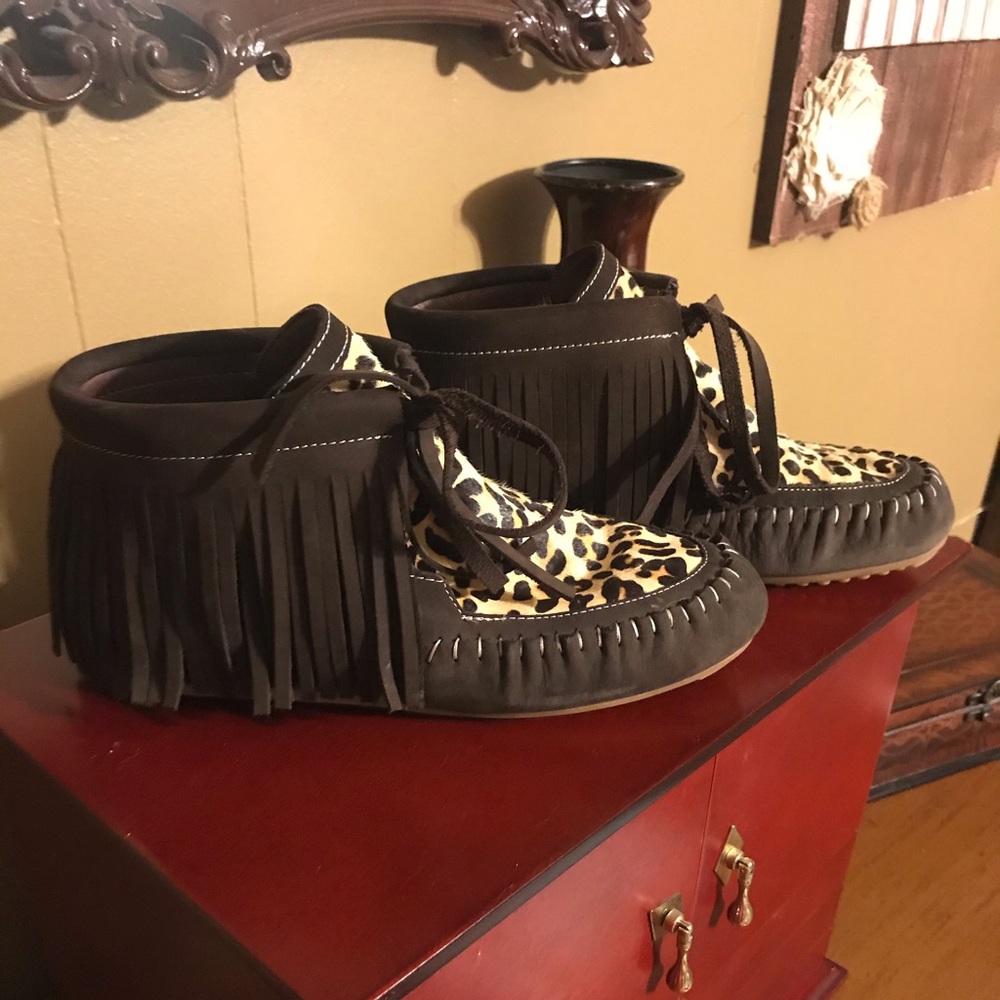 L&B Leopard and Leather Moccasin Booties